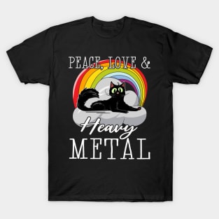 Peace Love & Heavy Metal Cat Kids Punk Band Metal Rainbow T-Shirt